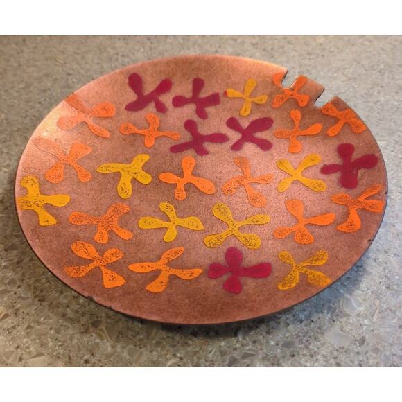 Vintage 8" Enamel on Copper Art Deco Ashtray Mid Century Modern 50's - Picture 1 of 6